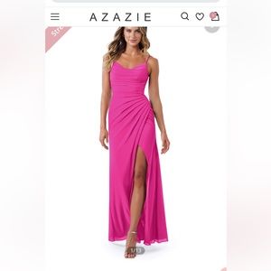 Azazie Deandra Mermaid Pleated Mesh Floor-Length Dress Fuchsia (Size A8)